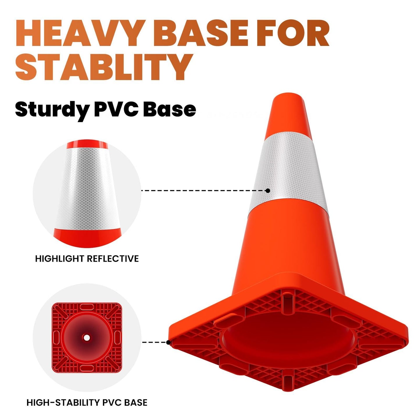 Traffic Cones, 18 Inch Safety Cones with Reflective Tape and Weighted Base, Collapsible PVC Orange Cones, Parking Cones for Construction Zone, Parking Lot and Event Barricade (60 Pack)