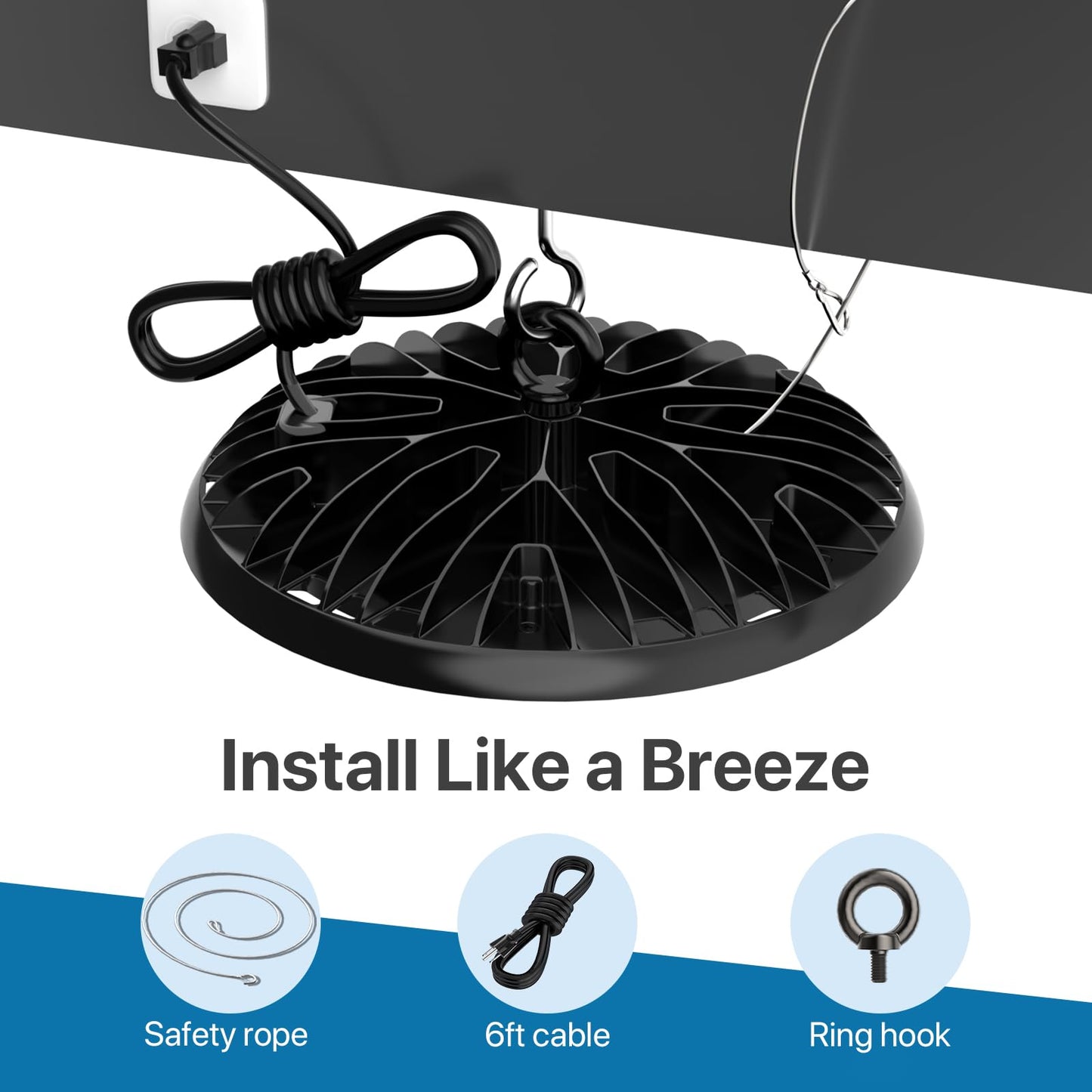 HYPERLITE High Bay LED Lights: 4-Pack 200W UFO LED Light with Plug & Play Plug - 5000K IP65 Waterproof Shatterproof Lighting Fixture