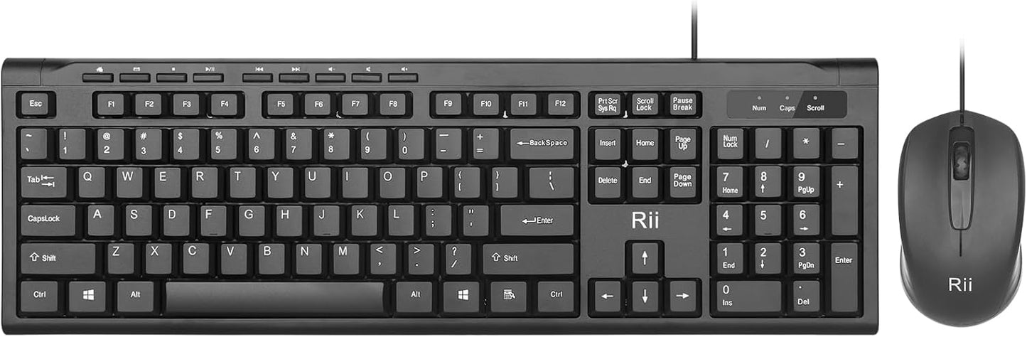 Rii RK907 10/8 7 Wired Keyboard and Mouse Combo, USB Ultra-Slim Compact USB Wired Keyboard and Mouse Combo for Mac