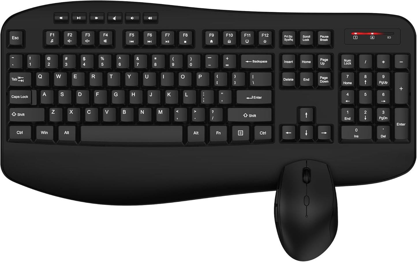 EDJO 2.4G 3 Wireless Keyboard and Mouse Combo, Full Size Ergonomic Keyboard with Palm Rest, Comfortable Natural Typing
