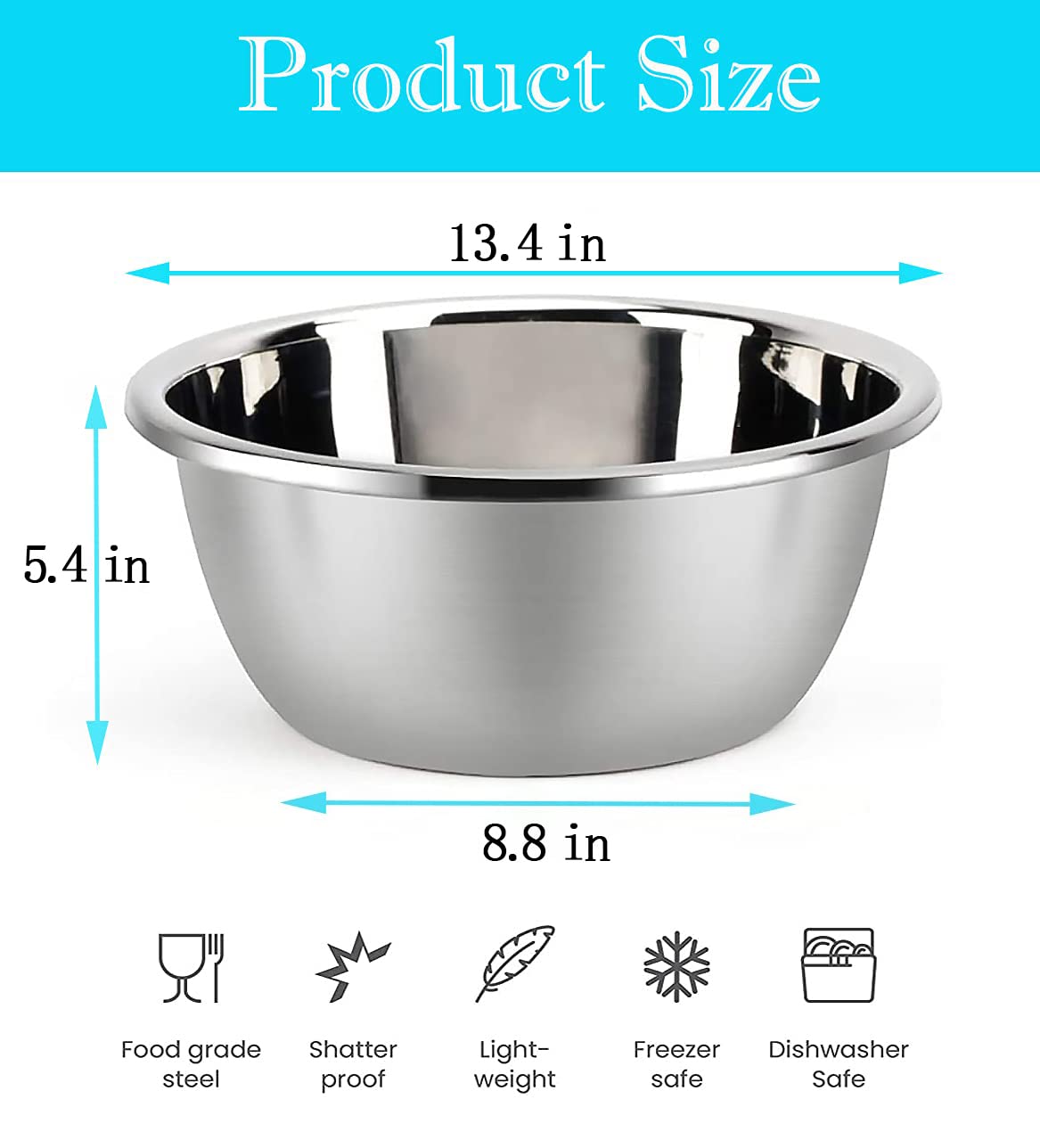 meleg otthon Stainless Steel Mixing Bowl, 11QT Salad Bowl, Metal Bowls, Stainless Steel Basin, Heavy Duty Deeper Edge Mirror Finish Dishwasher Safe Bowl (3XL)…