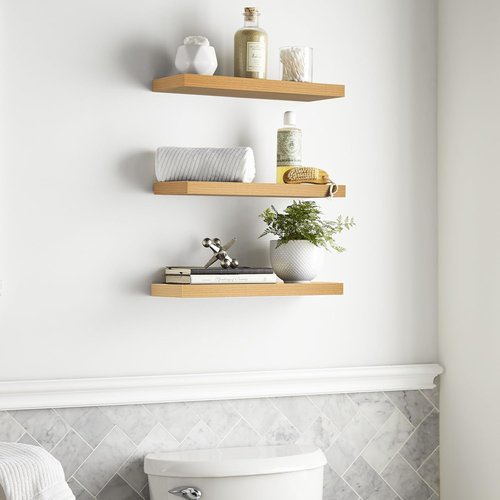 BAYKA Floating Wall Shelves - Rustic Wood Design for Bathroom, Bedroom & Living Room | Set of 3, Light Oak 15.7in