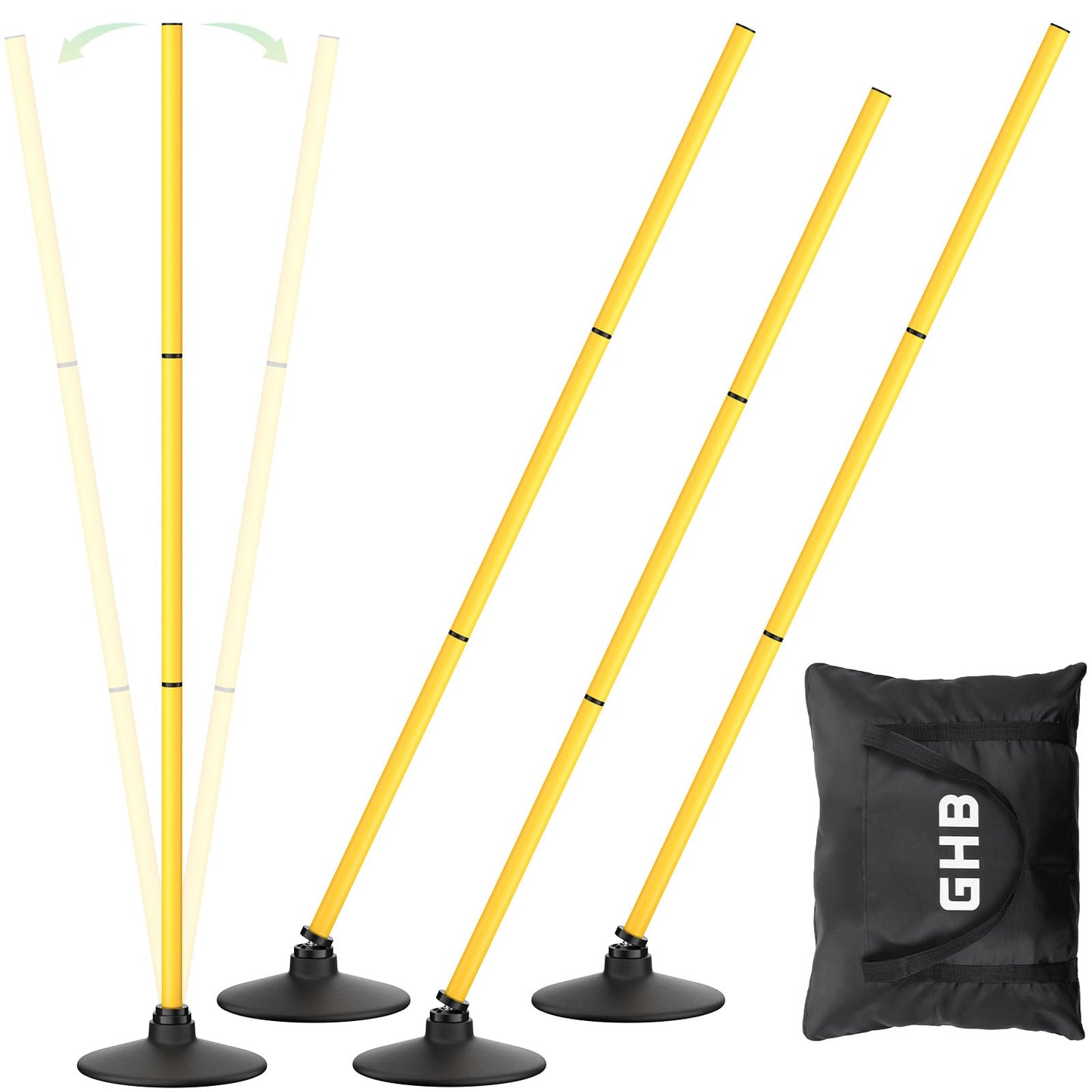 GHB Agility Poles 4 Pack 50" Rebound Sports Basketball Training Poles,Detachable Speed Training Equipment Football Accessories with Rubber Base
