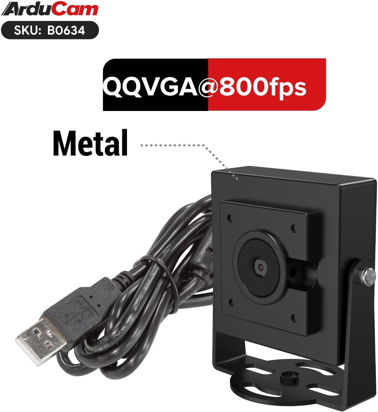 Arducam 800 VGA Global Shutter USB Camera Module, FPS@QQVGA High Speed Camera, Monochrome UVC Webcam for Windows, Linux