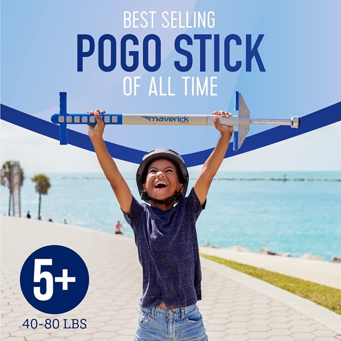 Flybar Maverick Foam Pogo Stick for Kids Age 5 and Up, 40 to 80 Pounds, Pogo Stick for Boys and Girls (Blue/White)