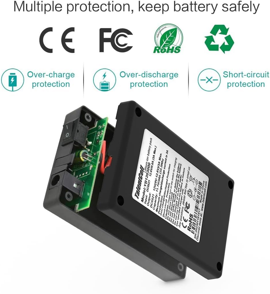 12V 12V 3000mAh Pack TalentCell Power Bank, Rechargeable DC Output Lithium ion Battery with Charger for LED