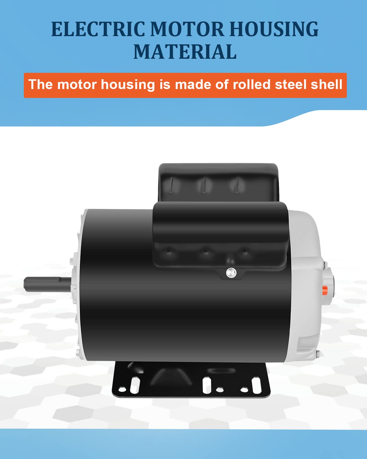 5HP SPL Air Compressor Motor 3450 RPM Single Phase, 56Frame, 208V-230V, 5/8" Shaft Diameter Rolled Steel Shell 60HZ