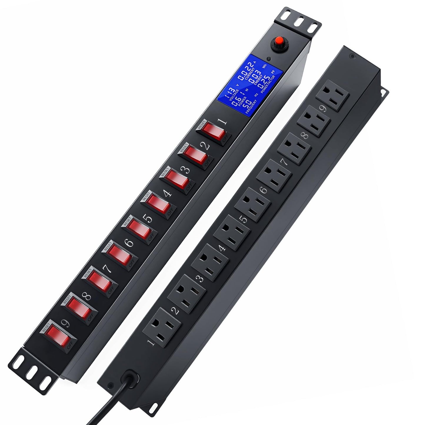9 Outlet Rack Mount Power Strip with Individual Switches, PDU Surge Protector 15A 125V 1875W, 1U Server Rack Power Distribution Unit with Overload Protection and Power Monitoring, 6.5FT Cord