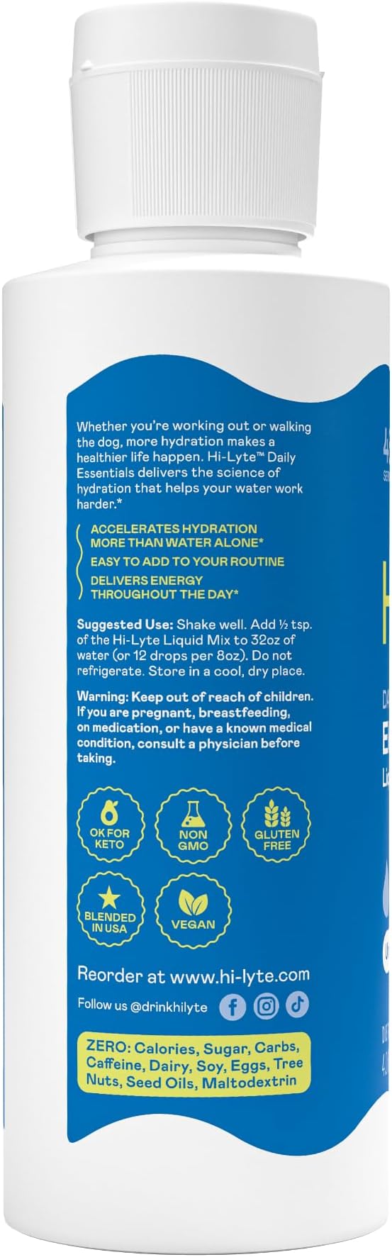 Hi-Lyte Daily Essentials Electrolytes Liquid Mix Unflavored, 144 Servings