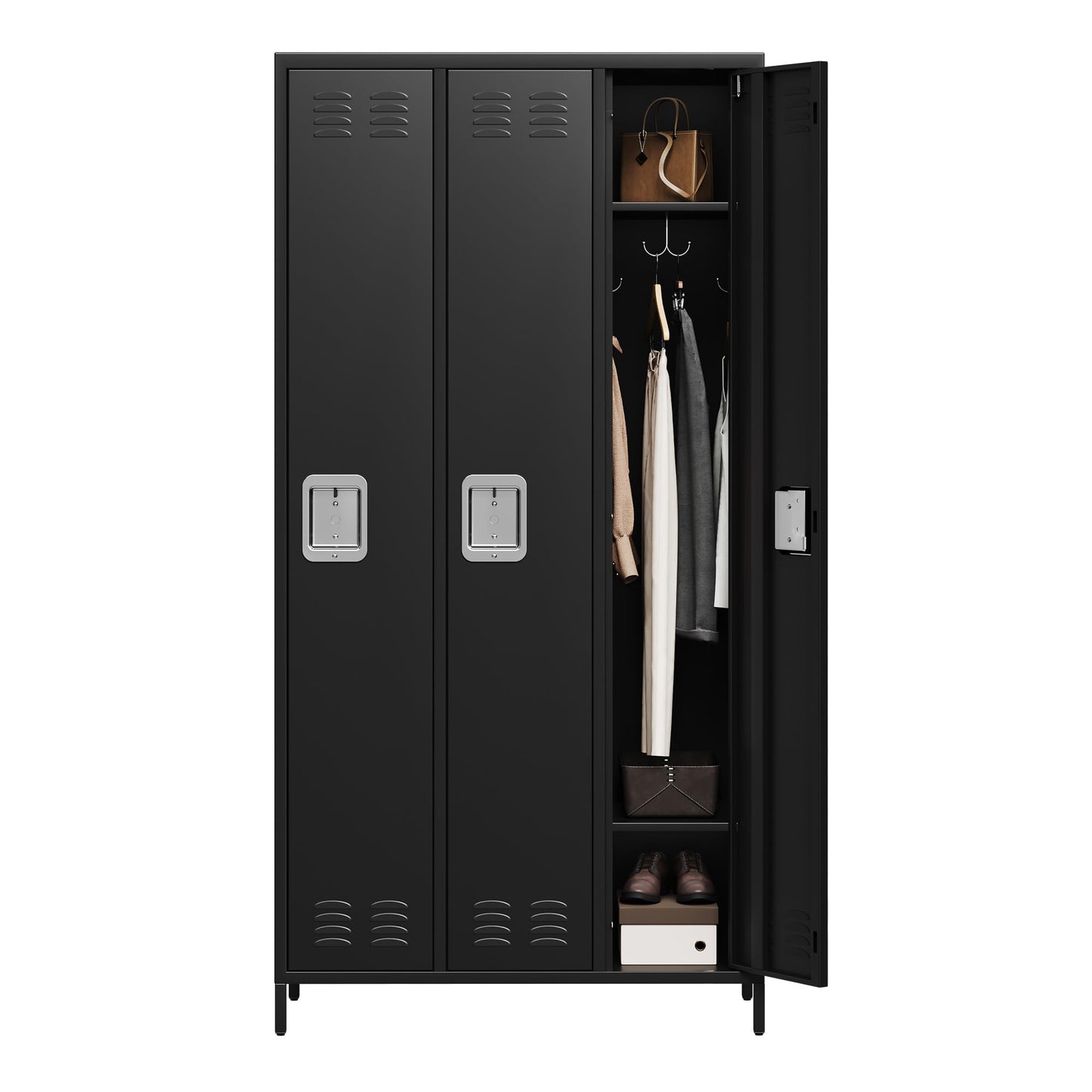 GAOMON Metal Lockers - 3 Doors Lockable Storage Locker, Sturdy Steel Cabinet with Shelves, Space-Saving Design for Home, Gym & Fire Department, Black