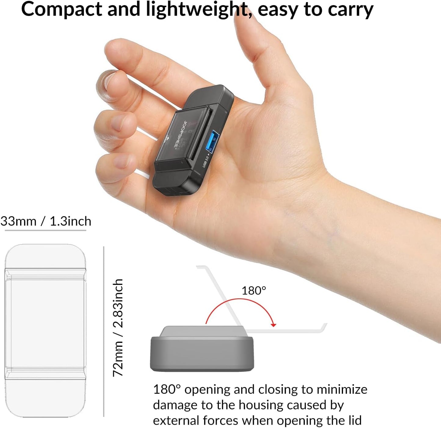JOOPSHEE 6-in-1 3.0 SD/SDHC/SDXC/MMC SD/TF Card Reader Adapter with SD Card Storage USB A & Type C Port & USB Slots