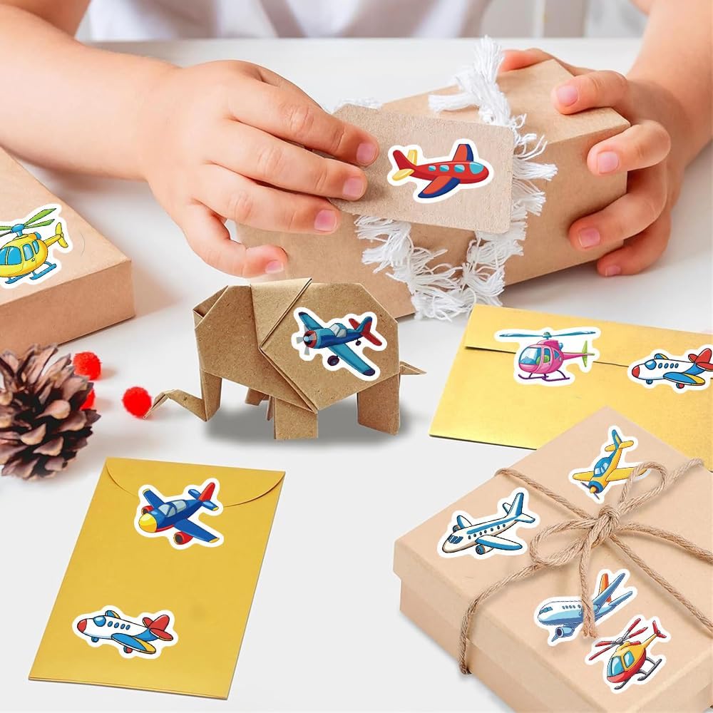 Miaasfjk 500Pcs Cartoon Airplane Sticker Roll Colorful Aircraft Labels Waterproof Planes Funny Graffiti Decals