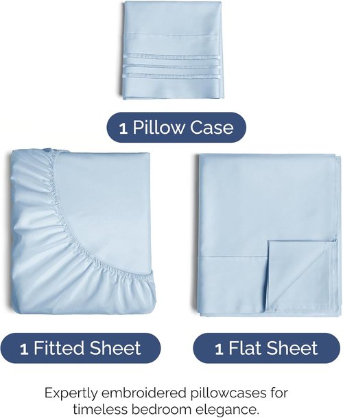 Comfy Twin Size 3-Piece Sheet Set by [Brand Name] - Breathable & Cooling Hotel Luxury Bedding - Ultra-Soft, Deep Pockets, Wrinkle-Free - Oeko-Tex Certified, Sky Blue
