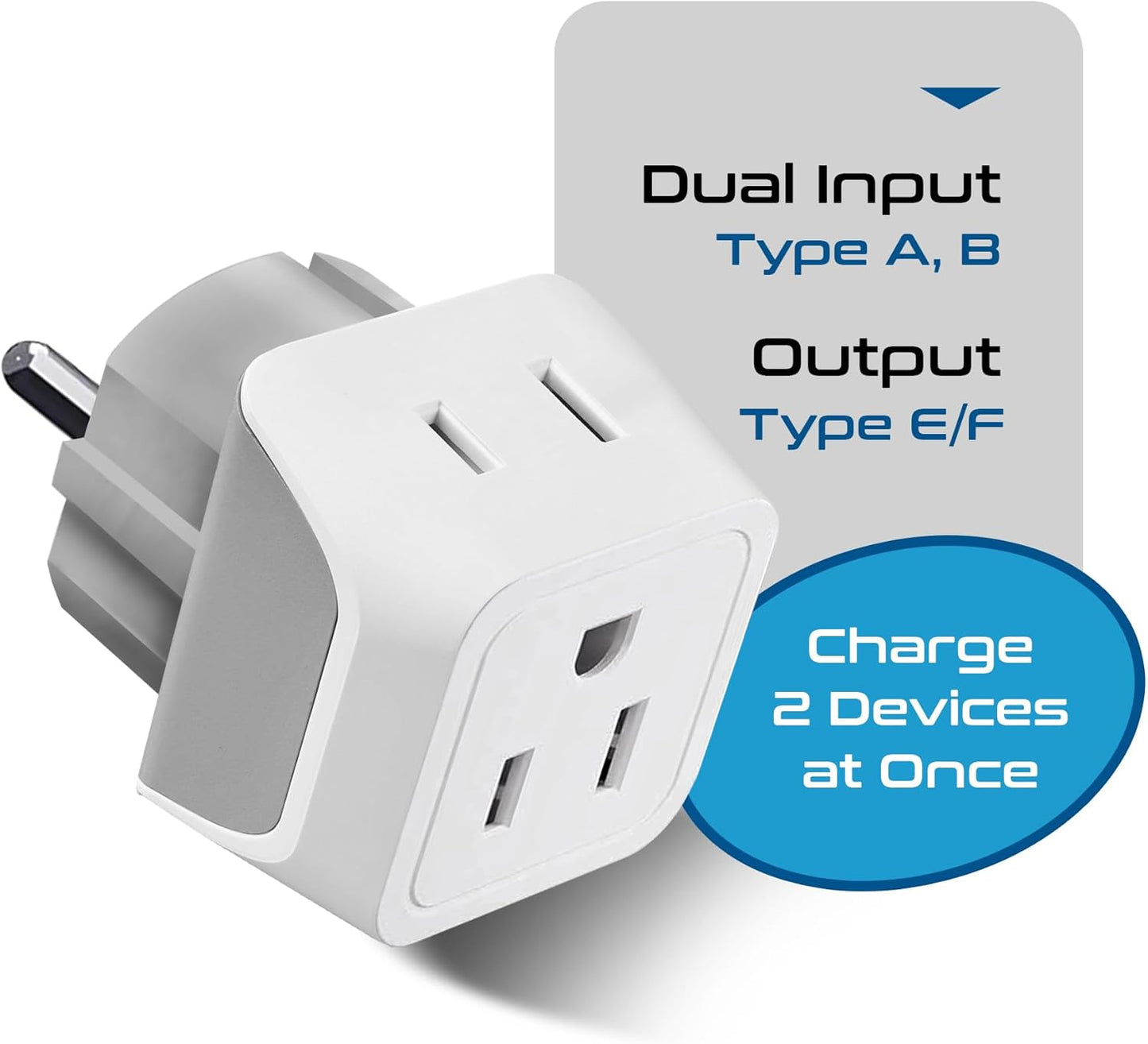 Ceptics (3 Pack) Schuko Germany, France Plug Adapter, Dual Input - Ultra Compact Light Weight - Usa to Russia, South