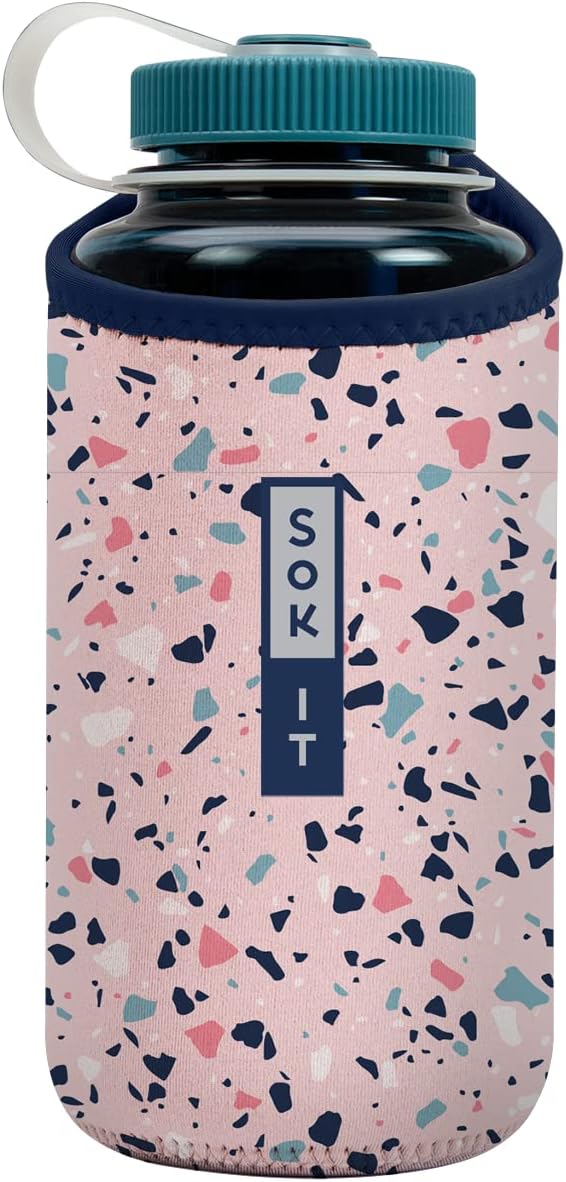 Sok It BotlSok Water Bottle Sleeve Insulated Neoprene Cover (Pink Terrazzo, Fits 32oz Nalgene)