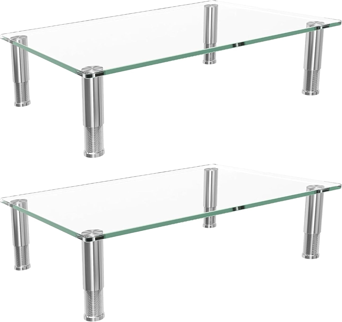 2 Pack Simple Trending Computer Monitor Riser with Height Adjustable, Tempered Glass, Multi Media Desktop Stand