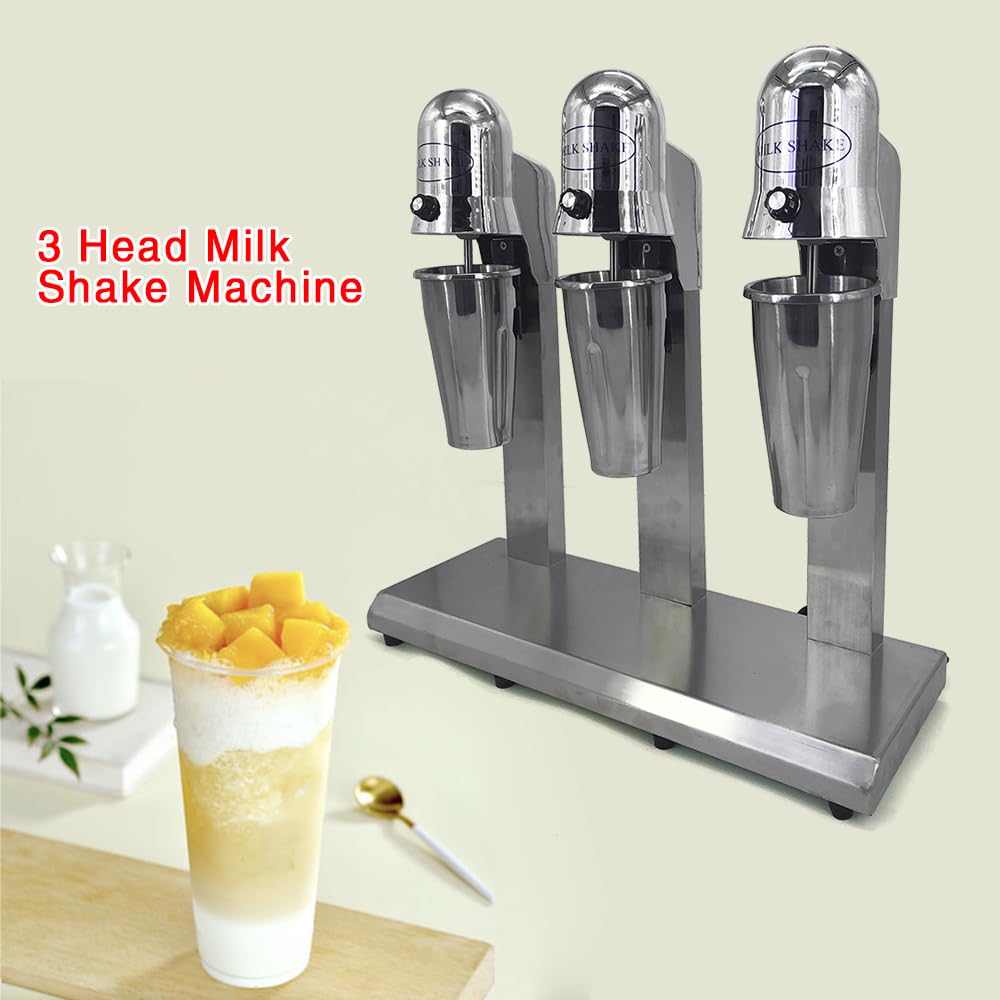 Florchest 3 Head Drink Mixer,18000Rpm/Min High Speed Electric Milkshake Maker Machine with 3PC Cups and 3High-Class Stainless Steel Cups for Beverage Stores Cafes Canteens