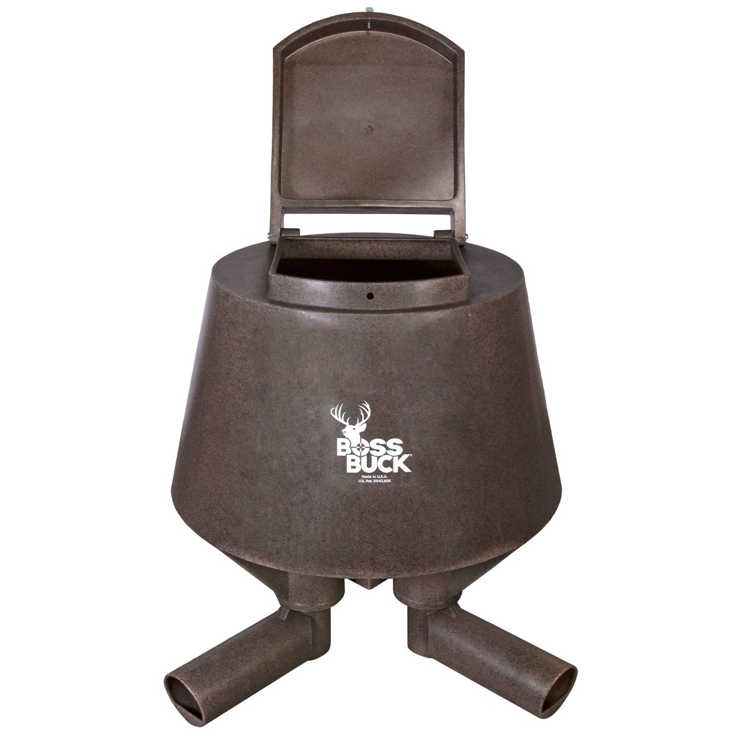 BOSS Buck Hunting Durable Lightweight Plastic Windproof Waterproof Gravity Feed Deer Post Feeder with 4 Removable Tubes and Lid, 200 LB