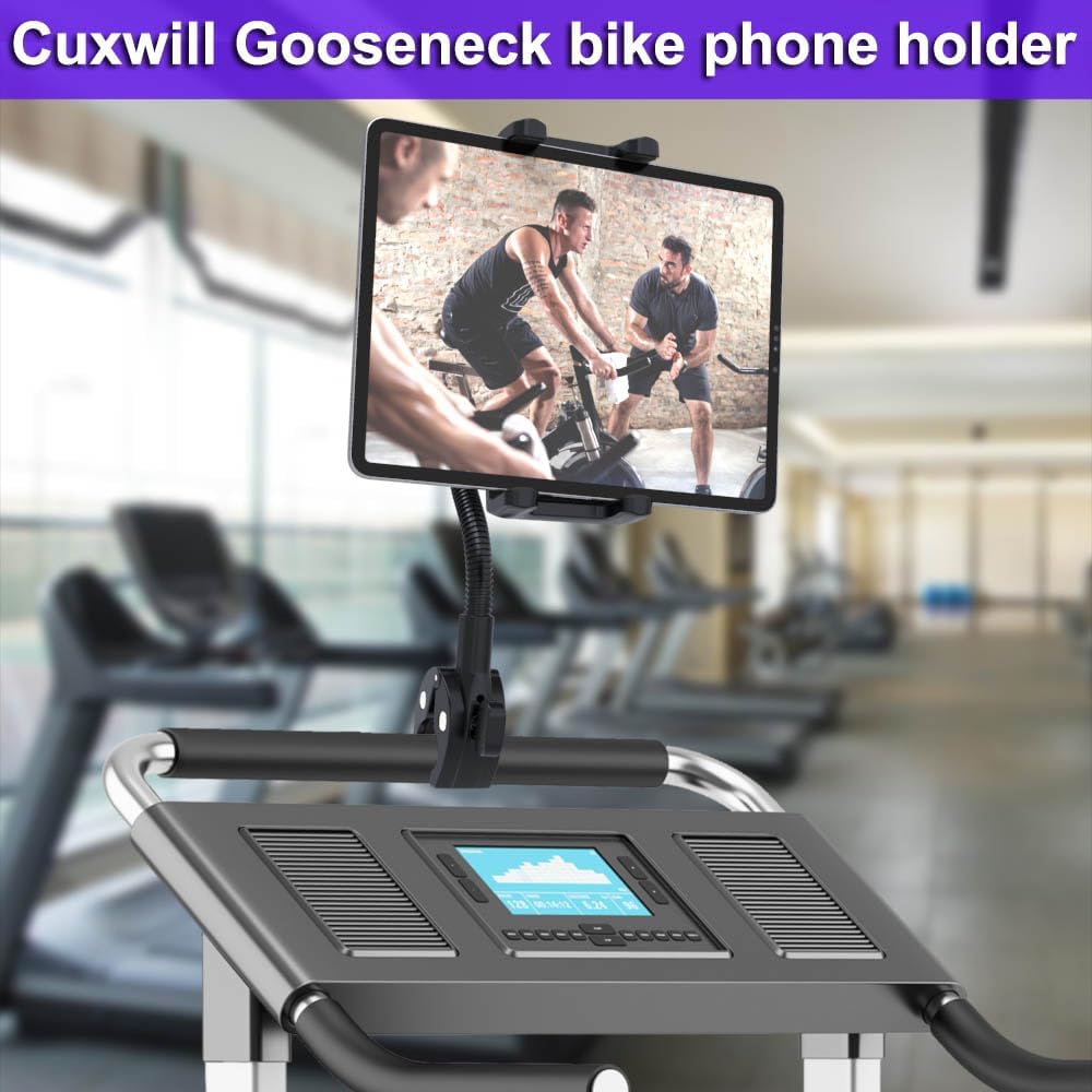 Cuxwill 4-13" Tablet Holder Bike Mount Fit iPad Phone for Peloton Treadmill, Upgrade Goosencek Clamp Mount for Spin