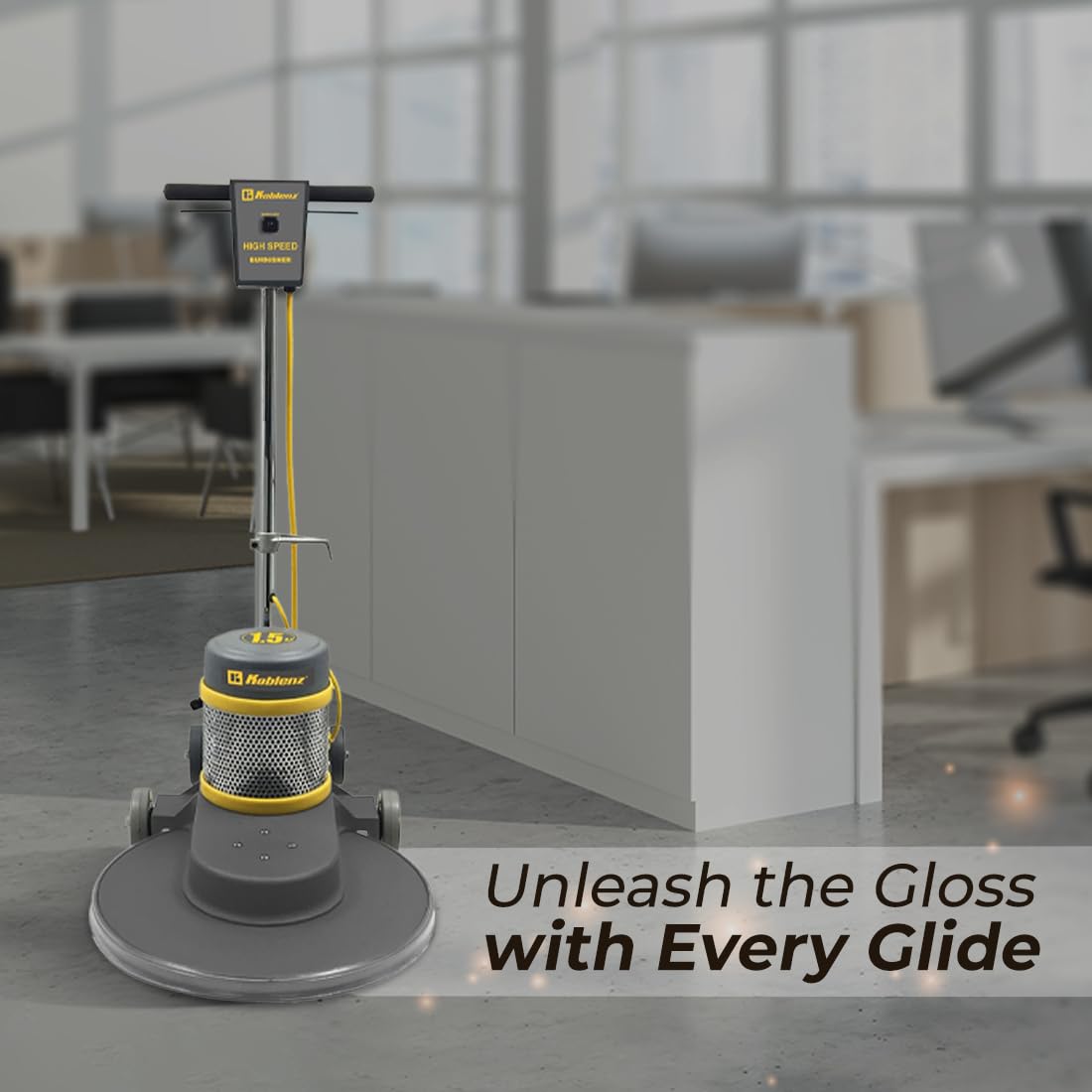 Koblenz B-1500-P High Speed Floor Buffer, 1.5 HP Commercial Burnisher, 20 in Pad, 50 ft Cord, Polishing Machine, Cast Aluminum, Floor Buffer Machine, Non-Marking Wheels