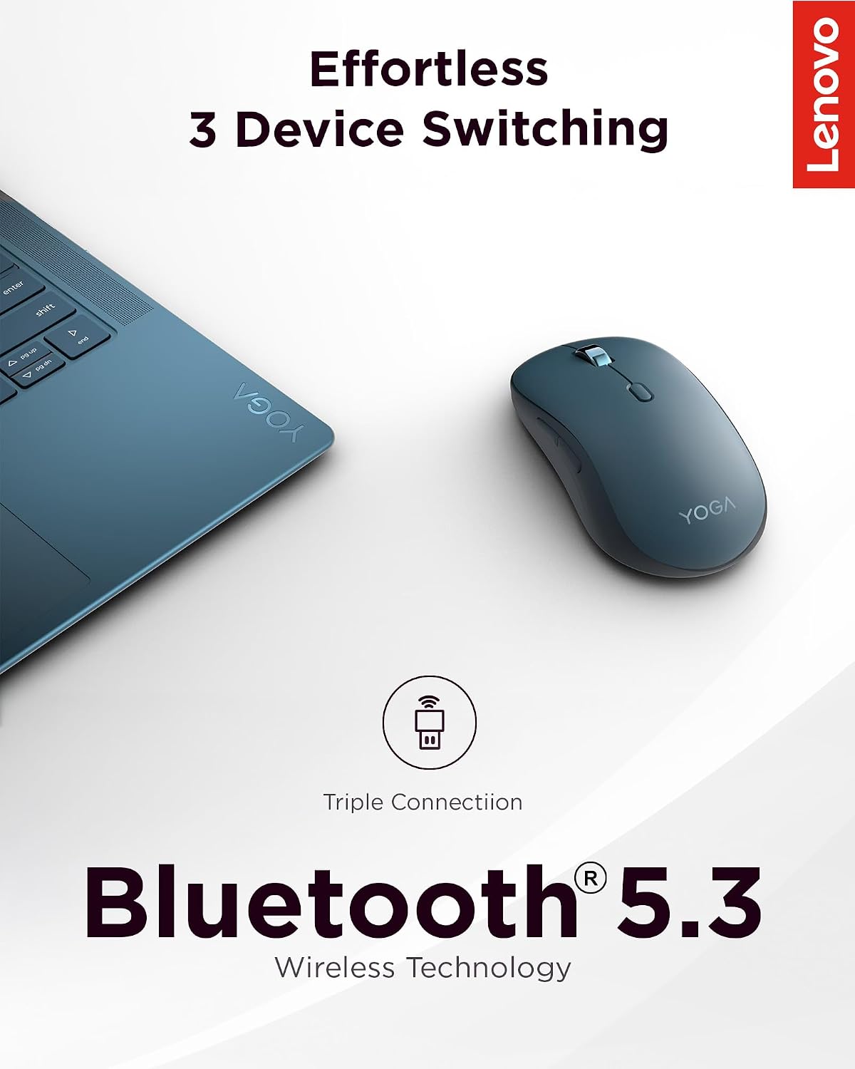 Lenovo 3 36 5.3, 3 Programmable Yoga Bluetooth Silent Mouse, Level DPI Adjustment, Month Battery Life, Bluetooth Device