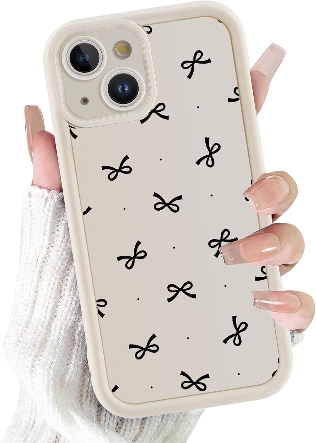 Cinysnt 15 6.1", Cute Polka Dot Black Bow Bowknot Phone Case for iPhone Case Aesthetic Pattern Print Design Cover Full