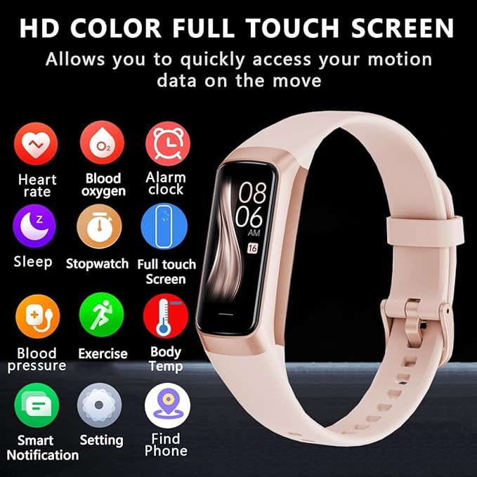 Fitness Tracker with Heart Rate/Blood Oxygen/Sleep Monitor, 20+ Sports Modes Smart Watches for Women/Men, Activity & Step Tracker Smart Watch for Android/iOS Phones (Pink)