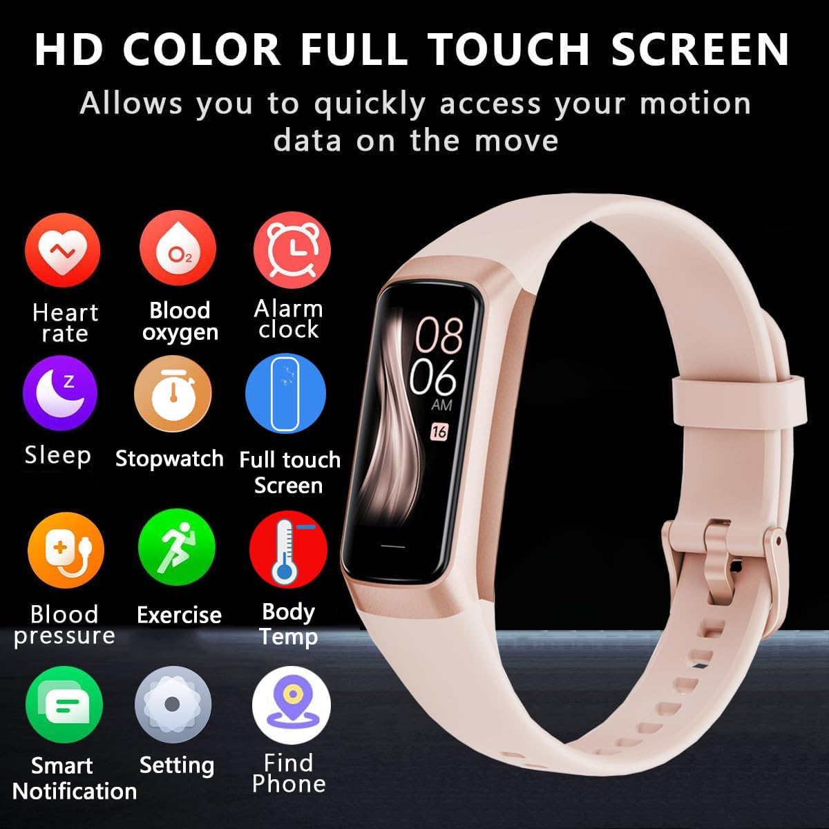 Fitness Tracker with 24/7 Blood Oxygen Heart Rate and Sleep Monitor,IP68 Waterproof,1.10''AMOLED Touch Color Screen,Step Counter Health Activity Trackers for Women Men (Pink)