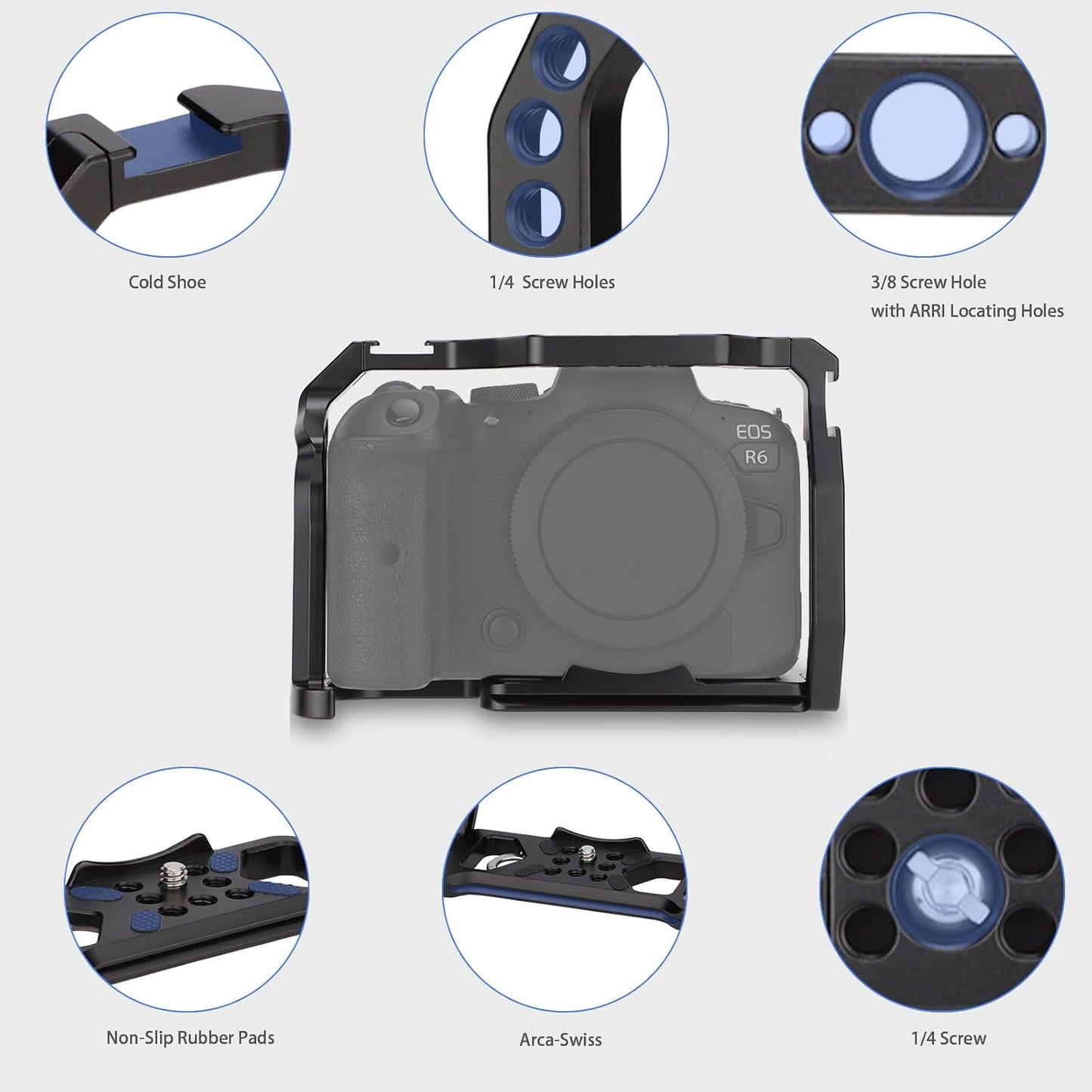 Leftfoto R5 R6 Camera Full Cage for Canon Mirrorless,Extension Mount Microphone Fill Light Bracket Filming