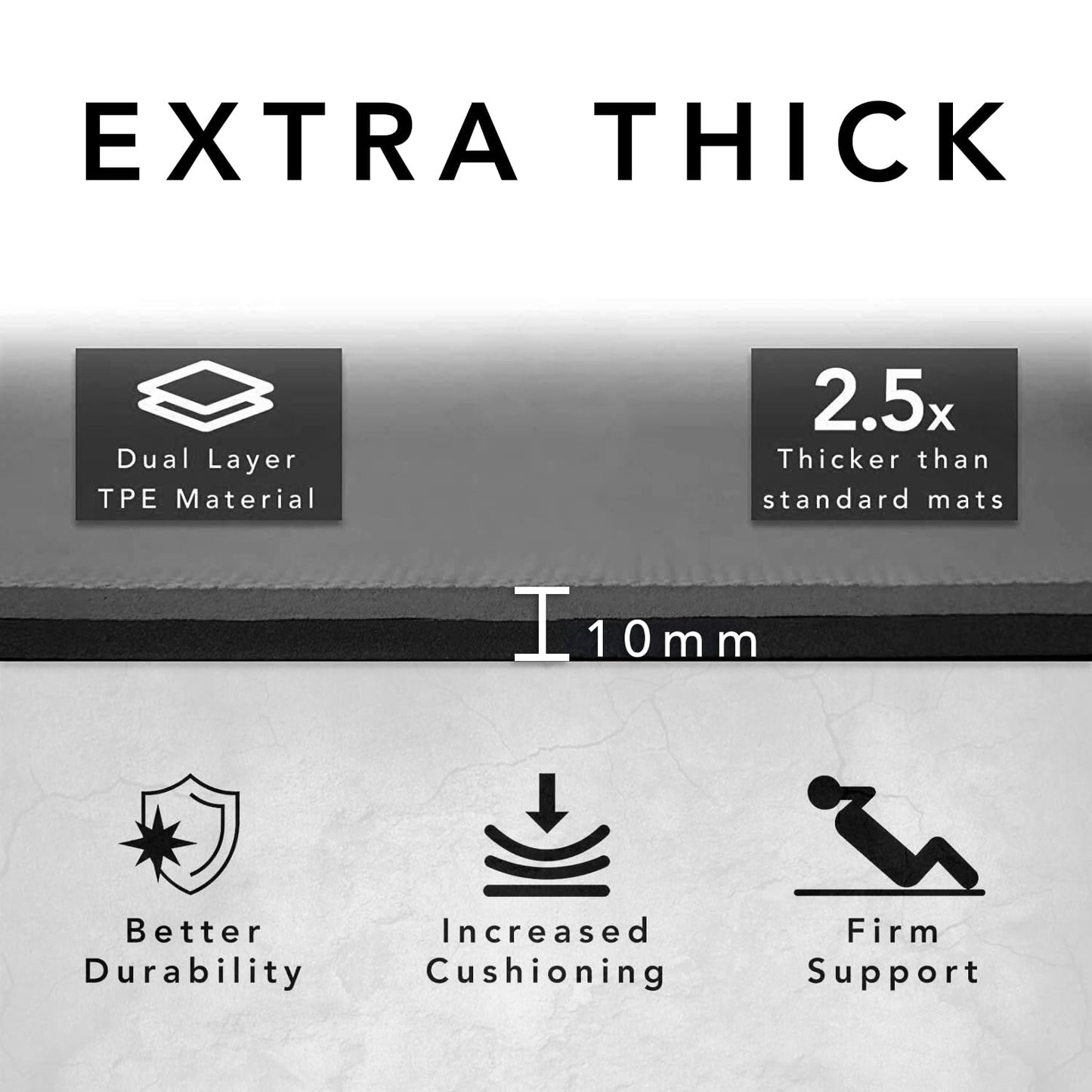 Large Exercise Mat – Extra Thick 10mm Workout Mat (72"x32") – Non-Slip TPE Yoga Mat for Women & Men – Pilates, HIIT, Fitness & Home Gym Mat – Includes Free Carry Bag (Dark Grey Plain)