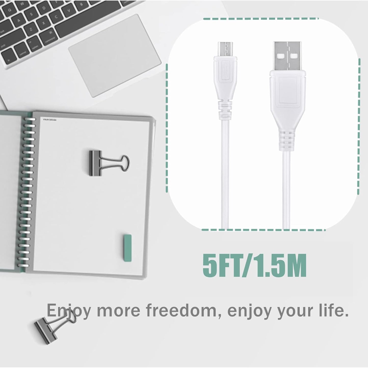 3.3ft S-100 White Micro USB Power Charging Cord Cable Lead Replacement for Sound Oasis White Noise Machine & Speaker