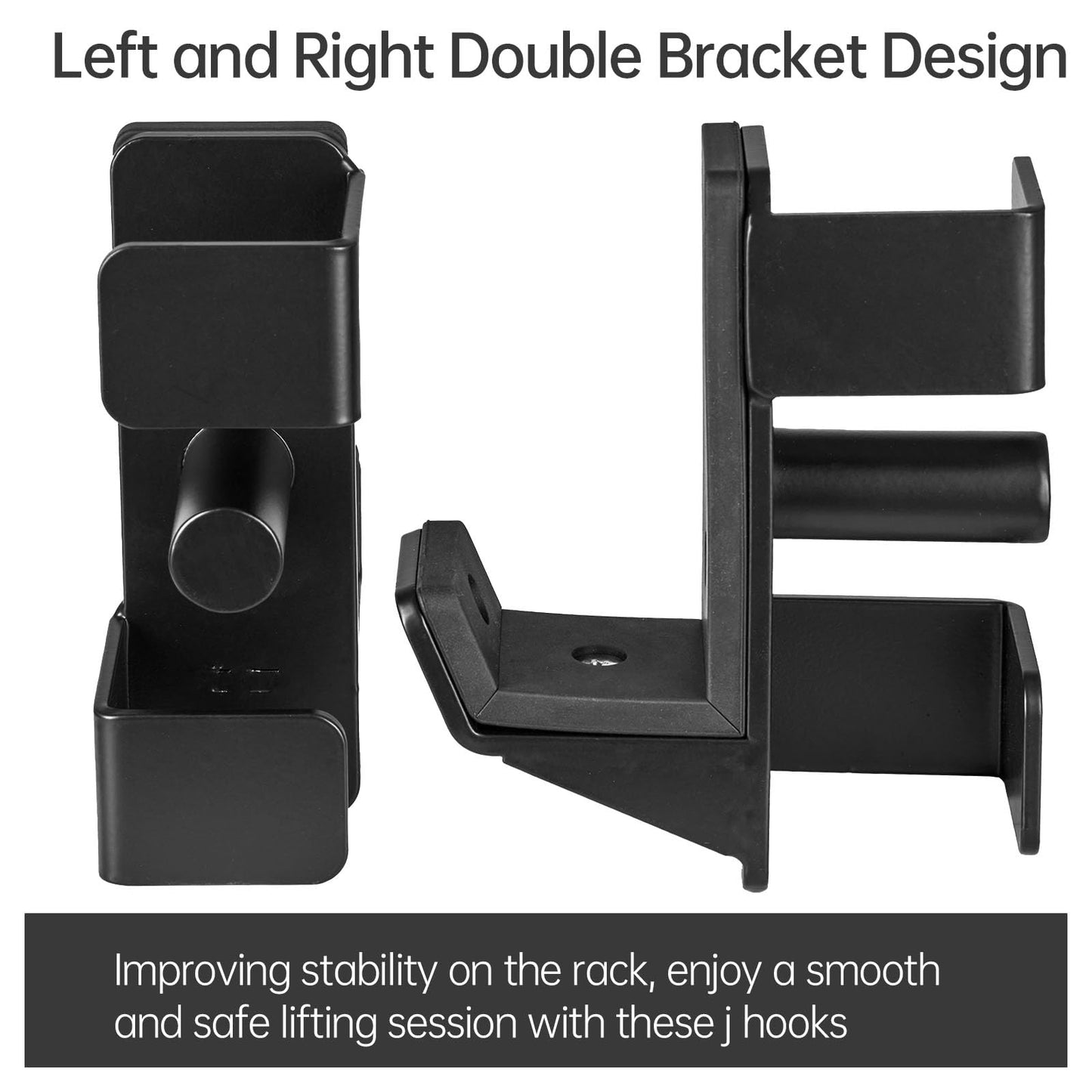 AINAFIX J Hooks for 2" x 2" Power Rack with 1" Hole, Rubber Pad J-Hook for Power Cage, Bottom Reinforced Steel J Cups for Squat Rack, Heavy Duty Barbell Holder, Black