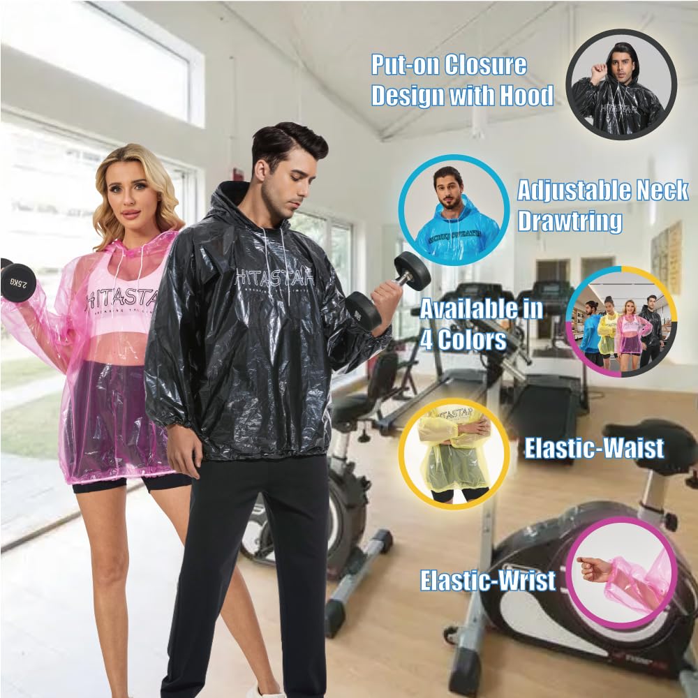 HITASTAR Sauna Pullovers Sauna Suit for Women & Men Sweat Suits Workout Shirt Long Sleeve Sweat Suits with Hood Black 1PCS Plus