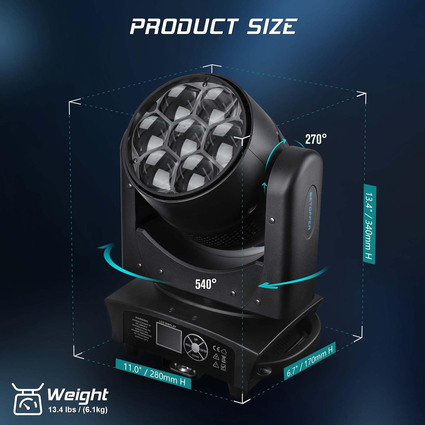BETOPPER LM0740 Moving Head Light 7x40W RGBW Beam/Wash/Zoom/CTO Effect Bee Eye LED Stage Lighting Spot Lights with Sound Activated for DJs, Bars, Christmas, and Home Party Lighting,2 Packs