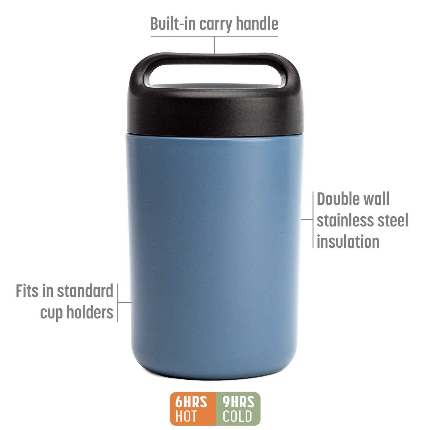 Goodful Stainless Steel Food Jar, Double Wall Vacuum Sealed Insulated Food Storage Container with Carry Handle Lid, 16-Ounce, Deep Blue