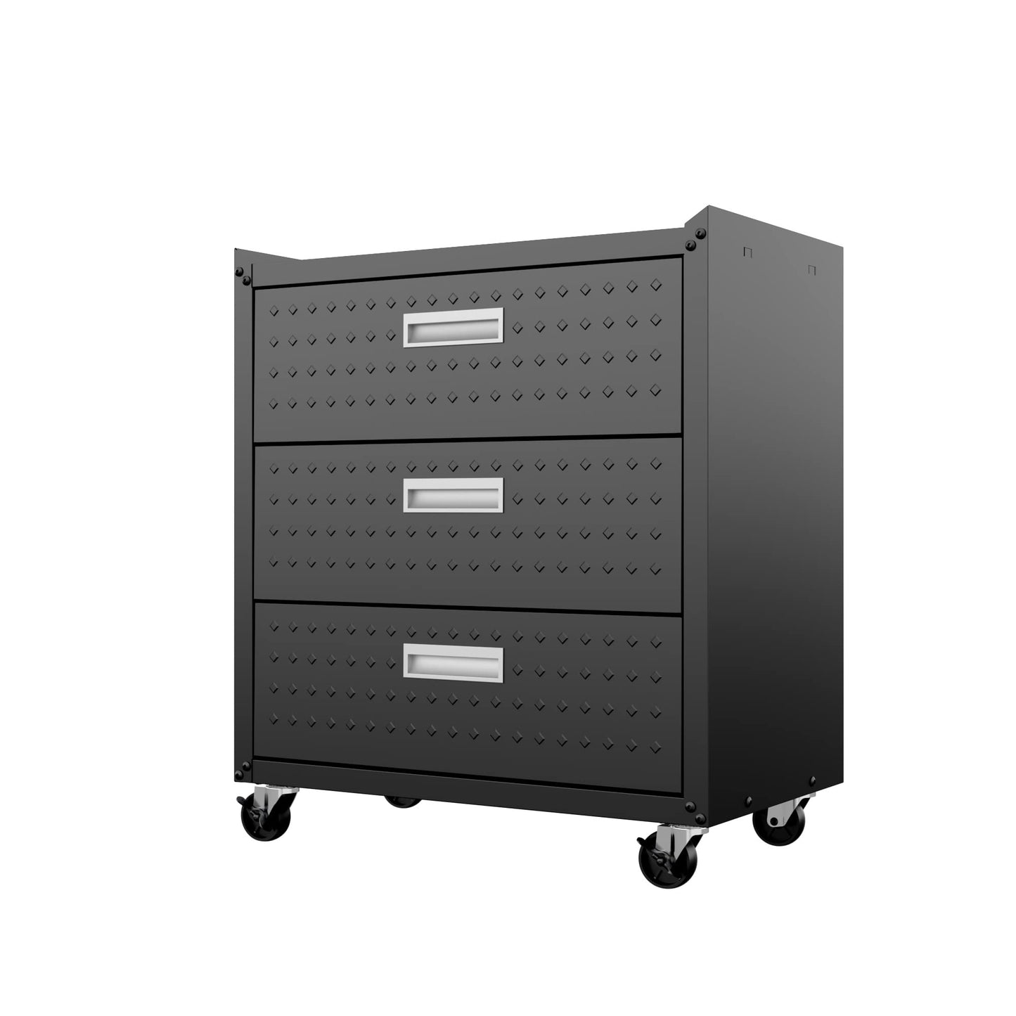 Manhattan Comfort Fortress 31.5-Inch Rolling Garage Tool Chest, 3-Drawer Lockable Mobile Storage Cabinet, Diamond-Textured Steel Utility Organizer with Wheels for Basement, Workshop in Charcoal Grey