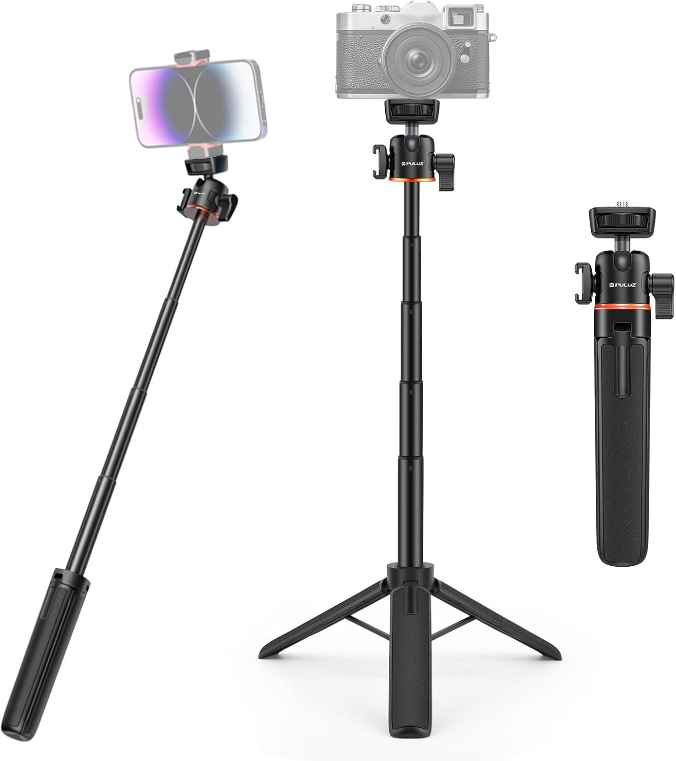 360 1/4 Inch 13 12 11/DJI 5 4 3/Insta360 PULUZ Camera Tripod Stand, Mini Desktop Aluminum Selfie Stick with Cold Shoe