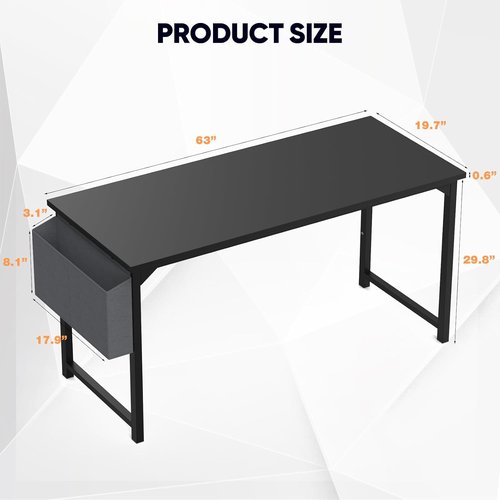 DUMOS 63-Inch Modern Office Computer Desk - Stylish Writing & Study Table for Home - Black