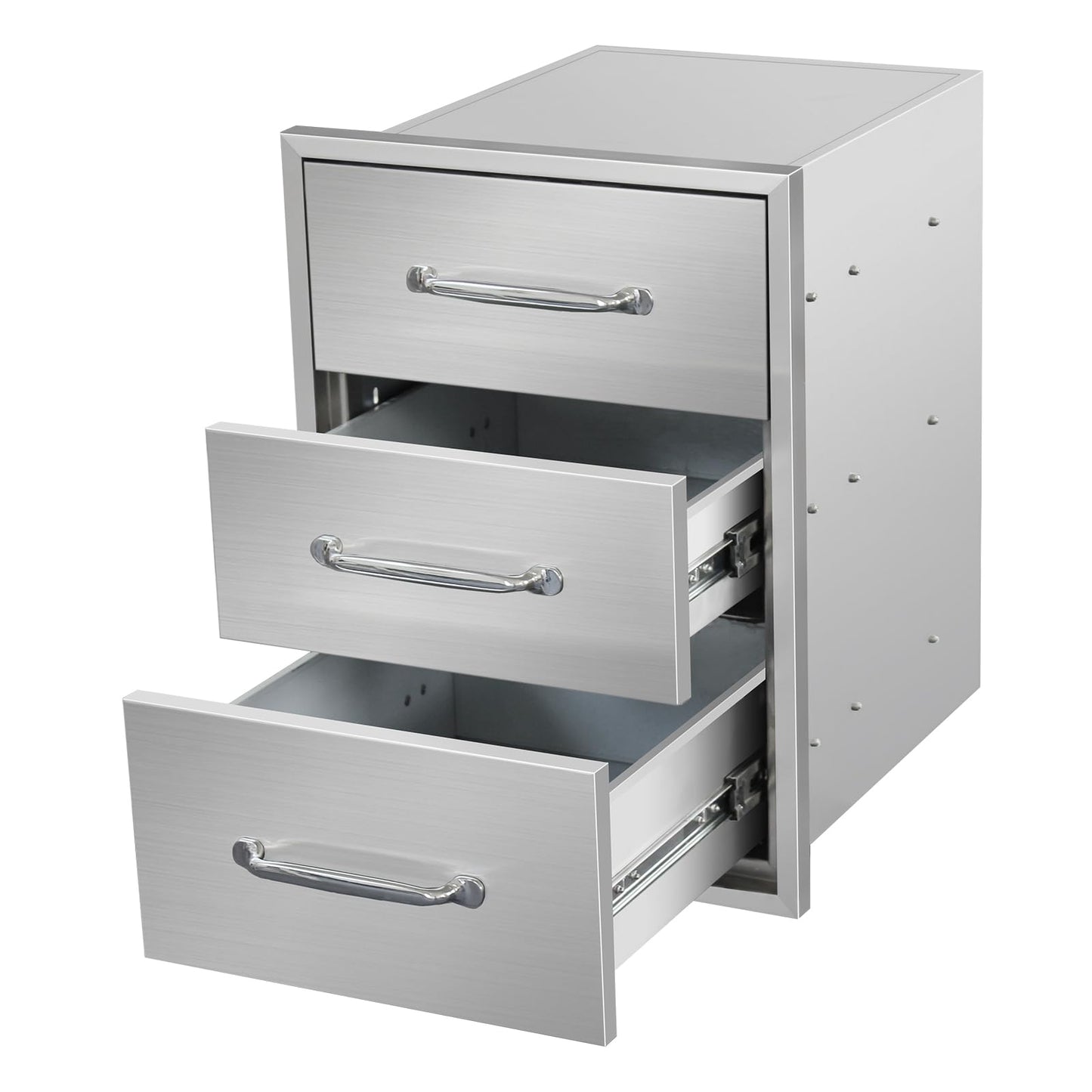 SGOLAN Outdoor Kitchen Drawers 16" W x 21" H x 23" D Flush Mount Triple BBQ Drawers with Chrome Handle Stainless Steel Drawer for Outdoor Kitchen Island, Patio Grill Station
