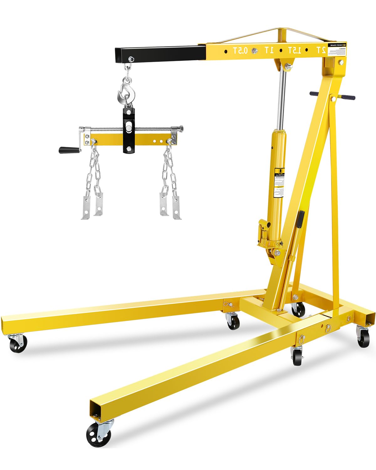 Garvee 2 Ton Engine Hoist Cherry Picker with Lever, 4400 Lbs Capacity with 6 Steel Casters & Foldable Design - Heavy-Duty Portable Hydraulic Crane for Truck Engines, Boat Motors, Farm Equipment