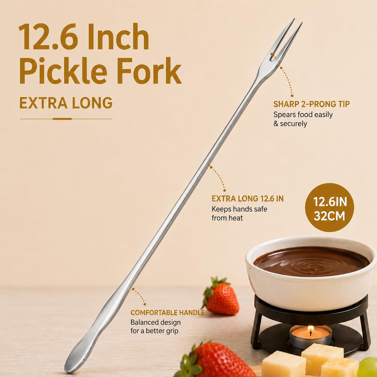 Extra Long Pickle Fork 12.6 inches, 5 Pcs Long Handle Olive Fork, Stainless Steel Cocktail Forks, Prong Pickle Picker, Pickle Grabber, Long Dessert Forks, Long Fruit Fork, 5 pieces