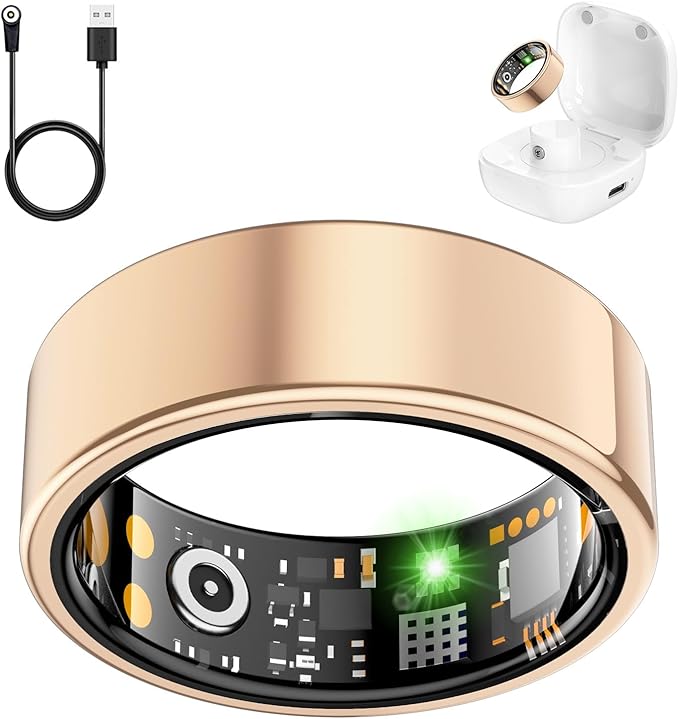 Smart Health Ring for Women Men, Fitness Tracker Ring with Heart Rate, Blood Oxygen, Sleep Tracker, Step Tracker, No Subscription Fee, IP68 Waterproof Smart Ring for iPhone & Android (Rose Gold, 11#)