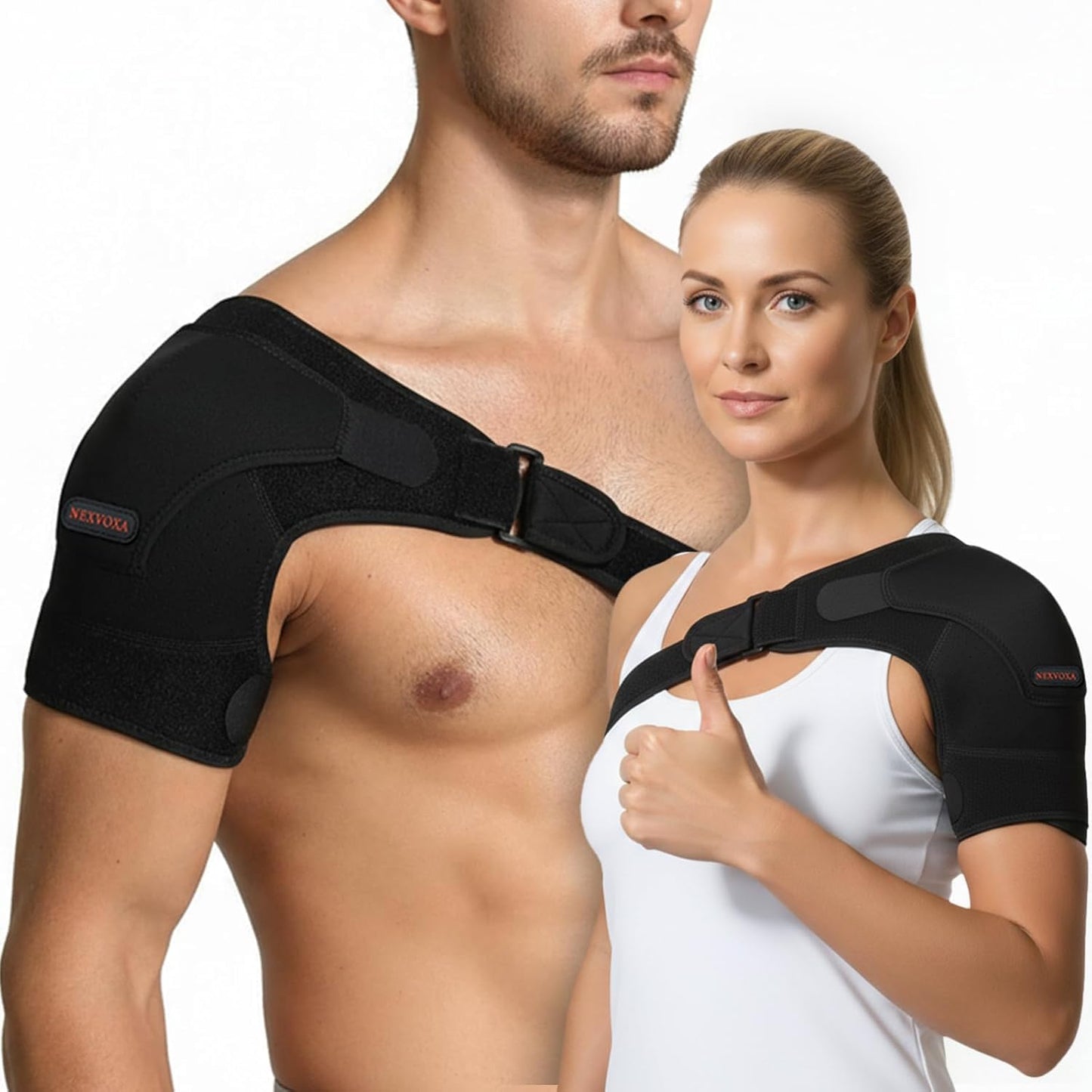NEXVOXA 1 PC Shoulder Brace for Men and Women for Pain Relief - Shoulder Support & Compression Sleeve for Torn Rotator Cuff, AC Joint, Dislocation - Adjustable Design (Black, Size L)
