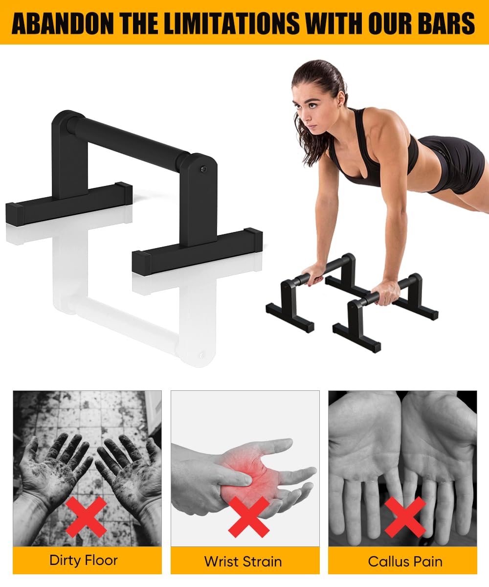 Fiwithy Push Up Bars, Heavy Duty Parallettes Dip Bar with Non-slip Grips for Calisthenics Planche L Sit Handstand Fitness Floor Workout, Pushup Station Handles Stand for Gym Strength Training, Black
