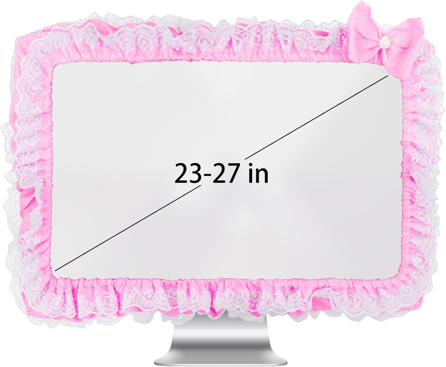 23"-27" Lovely Cute Computer Monitor Cover with Lovely Cute Elastic Pen Pocket Bow-knot TV LCD Screen Monitor