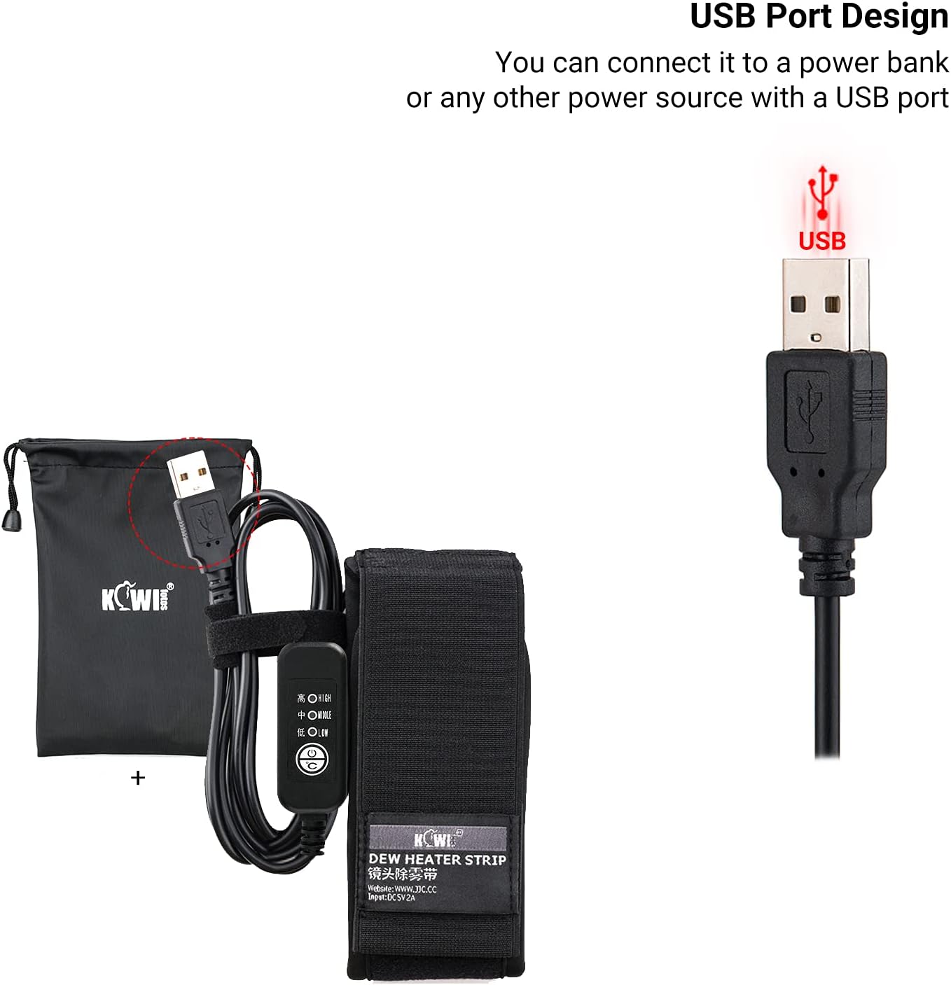 KIWIFOTOS 3.15 inch (80mm) USB Lens Warmer, Lens Dew Heater Strip with Temperature Regulator, Condensation Prevention