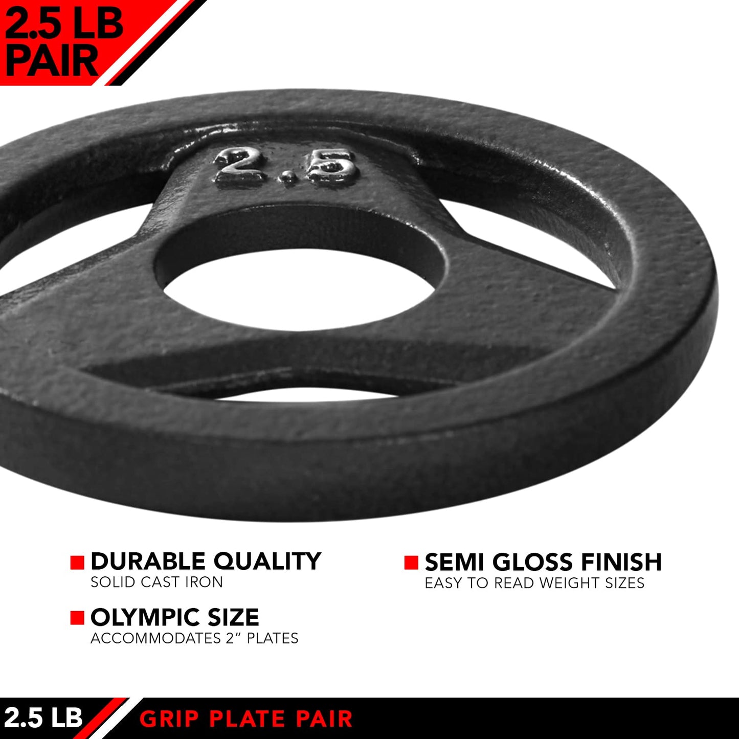 JFIT Cast Iron Olympic 2-Inch Grip Plate for Barbell, 2.5 Pound Set of 2 Plates Iron Grip Plates for Weightlifting, Crossfit - 2” Weight Plate for Bodybuilding