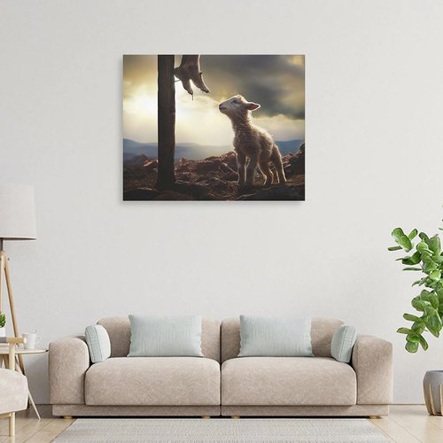 Jesus and Lamb Canvas Wall Art - The Sacrifice of Jesus | Religious Christian Home Decor 8x10 Inch