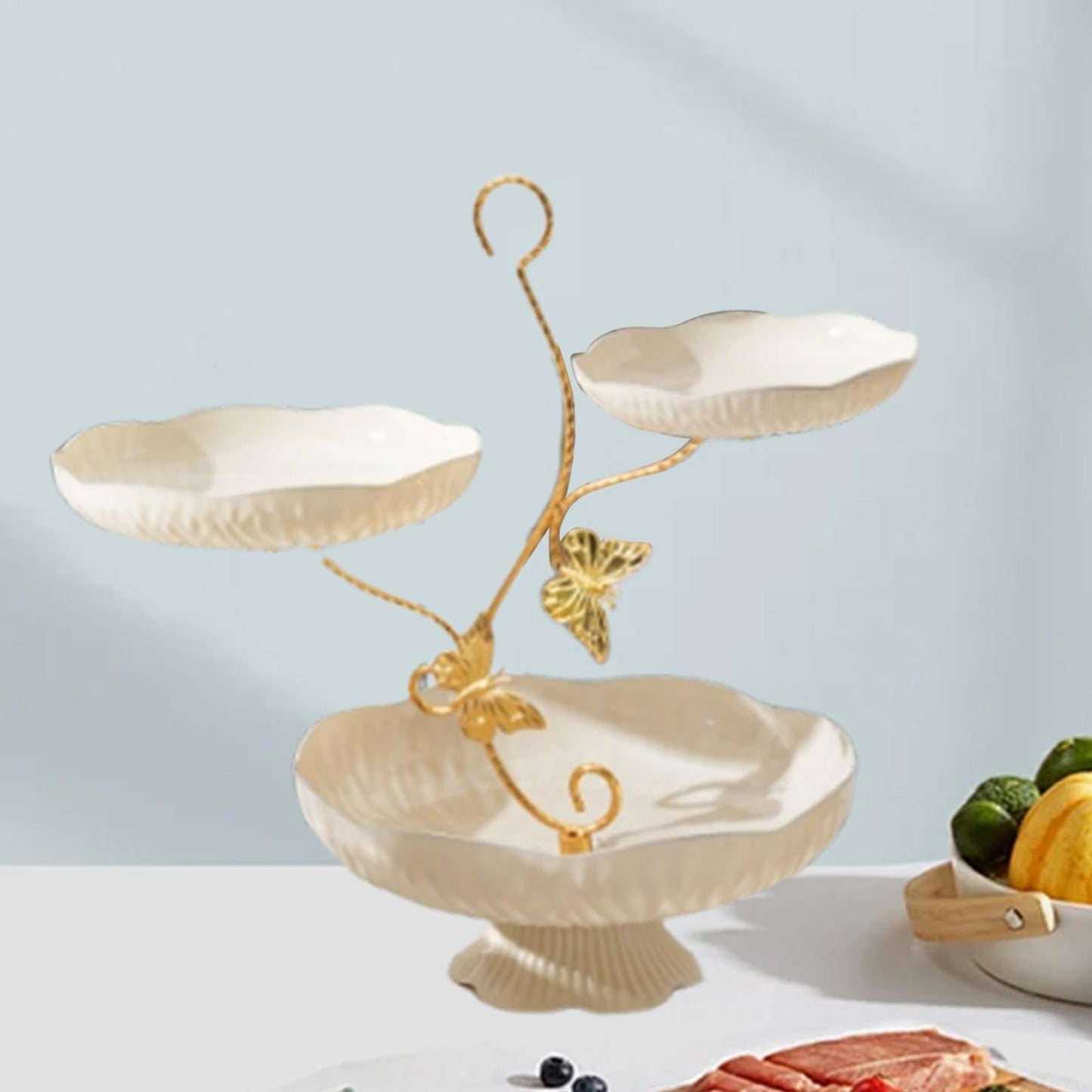 3-Layer Fruit Bowl, Storage Stand for Kitchen Counter, Fruit and Dessert Display, White