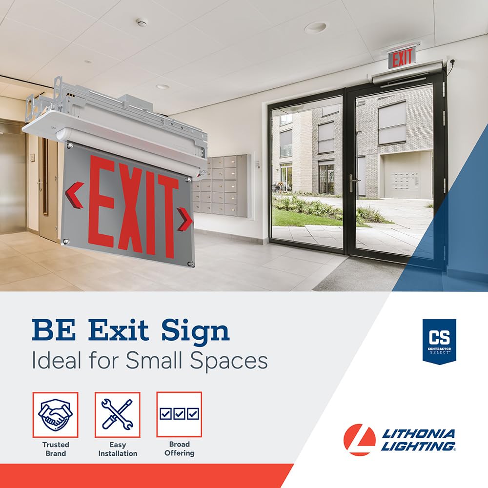 Lithonia Lighting Basics Edge-lit LED Exit Sign with Red Letters, Universal Mount Emergency Exit Only Sign, Ni-Cad Battery Backup (BE W R UM M2)